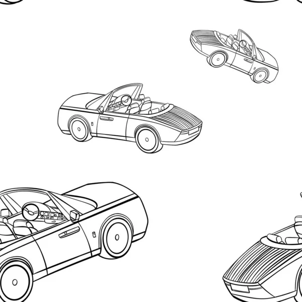 Seamless Minimalistic Pattern Drawn Cars Linear Print Children Textiles Wallpaper — Fotografia de Stock