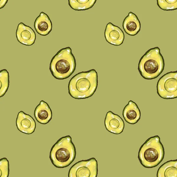 Seamless pattern with realistically drawn avocado. Pattern for testicles, shopping bags, wallpapers, posters, cards, accessories. Print for the kitchen. Print for organic products.