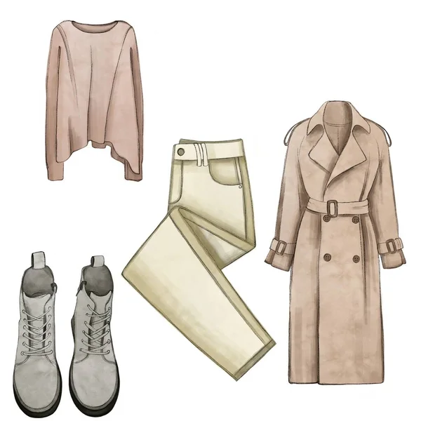 Color Sketch Capsule Wardrobe Illustrations Clothes Fashion Magazines Websites Fashion — Photo