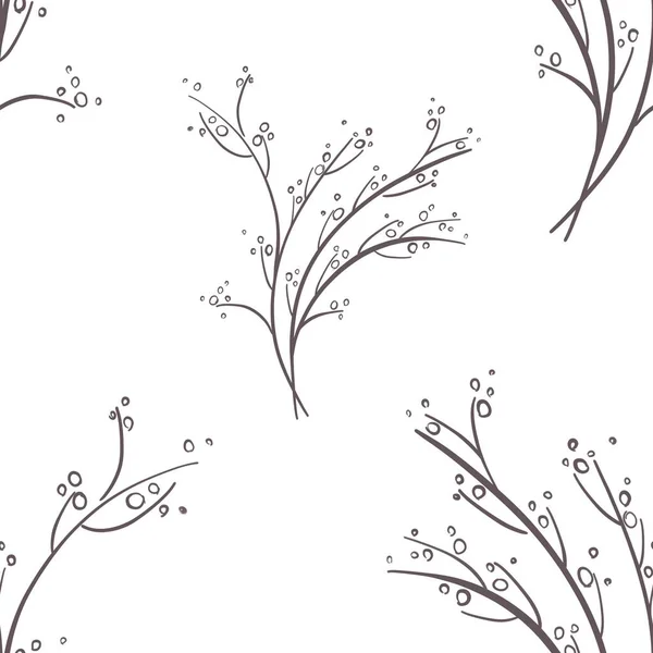 Seamless Pattern Botanic Outline Wildflower Branch Leaves Hand Drawn Floral — Stok Foto