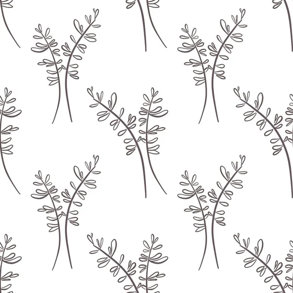 Seamless Pattern Botanic Outline Wildflower Branch Leaves Hand Drawn Floral —  Fotos de Stock
