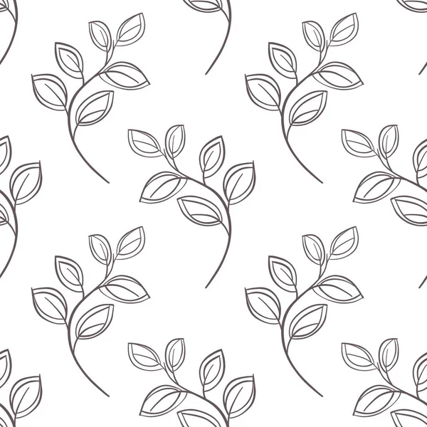 Nahtloses Muster Mit Botanischen Umrissen Wildblume Zweig Blätter Handgezeichnete Florale — Stockfoto