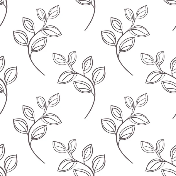 Seamless Pattern Botanic Outline Wildflower Branch Leaves Hand Drawn Floral —  Fotos de Stock