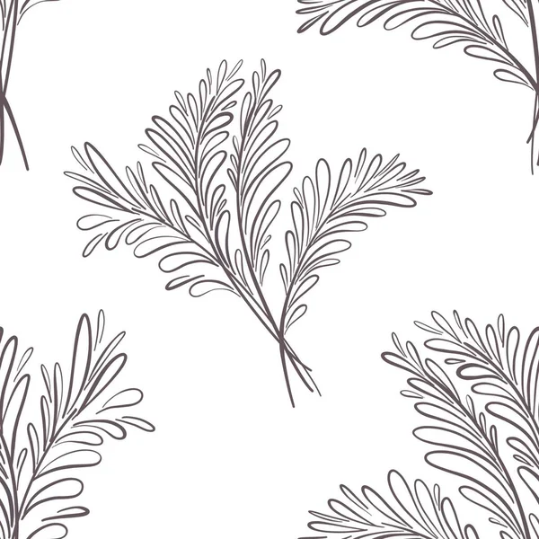 Seamless Pattern Botanic Outline Wildflower Branch Leaves Hand Drawn Floral —  Fotos de Stock