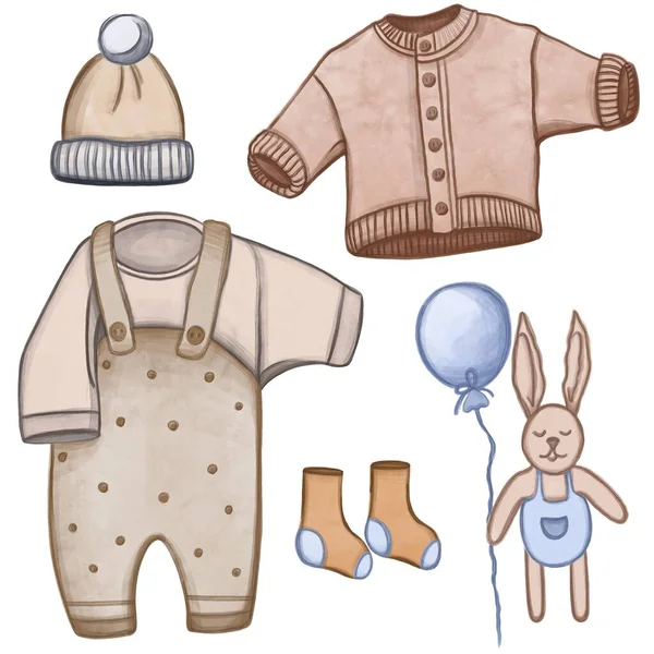 Conjunto Roupas Para Bebês Elementos Desenhados Coisas Para Crianças Logos — Fotografia de Stock