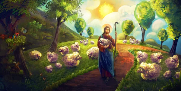Иисус Христос Добрый Пастырь — стоковое фото