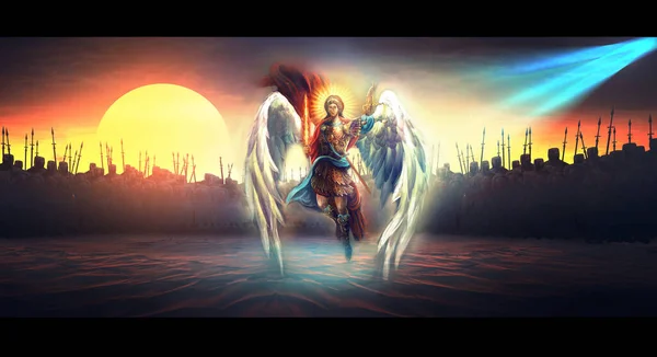 Archangel Michael Burning Sword — Stock Photo, Image