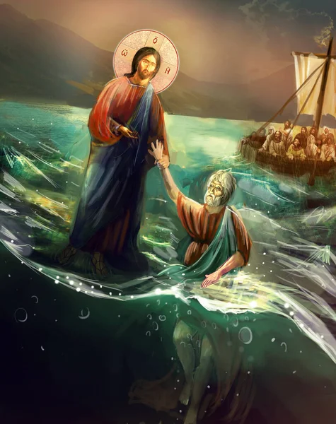 Jesus Cristo Anda Sobre Água — Fotografia de Stock