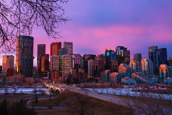 Colourful Sunrise Downtown Calgary — Stock Photo, Image