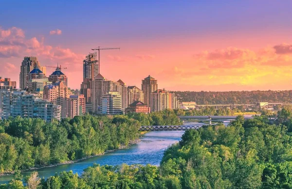 Sunset Glowing Calgary River Valley — Stock Photo, Image