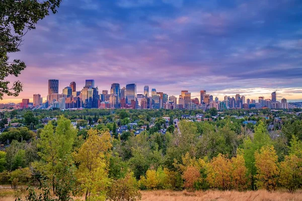 Panoramic Fall Sunrise Downtown Calgary — Stock Photo, Image