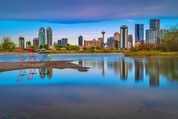 Long Exposure View Downtown Calgary Bow River — Stock Photo, Image