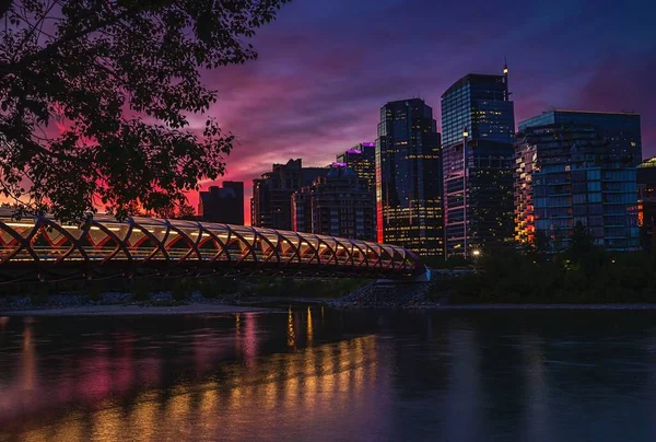 Sunrise Glow Downtown Calgary River Valley — Stock Photo, Image