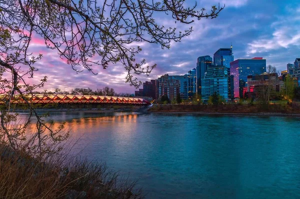 Spring Sunrise Downtown Calgary River Valley — Stock Photo, Image