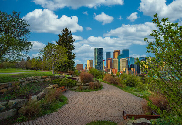 Beautiful Landscape Of A Calgary Park By Downtown In The Spring