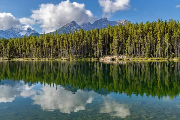 Blue Sky Mountain Reflexiones Sobre Herbert Lake Banff — Foto de Stock