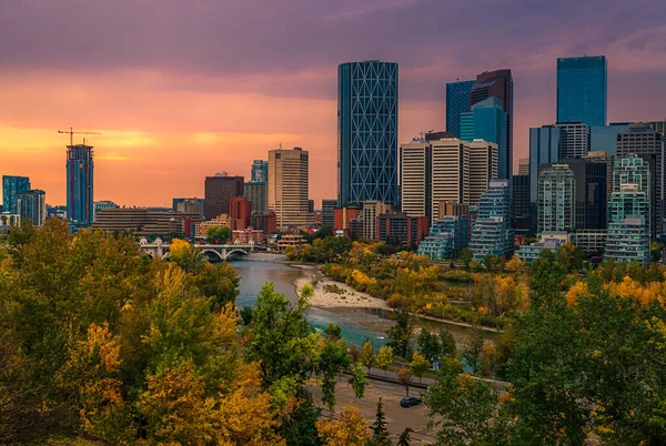 Fall Sunrise Downtown Calgary — Stock Photo, Image