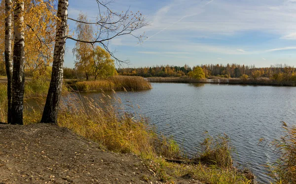 湖によって明るい晴れた秋の日 — ストック写真