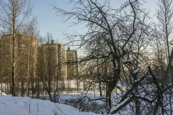 Überreste Alter Holzhäuser Dorf Ust Slavyanka Bereich Des Baus Eines — Stockfoto