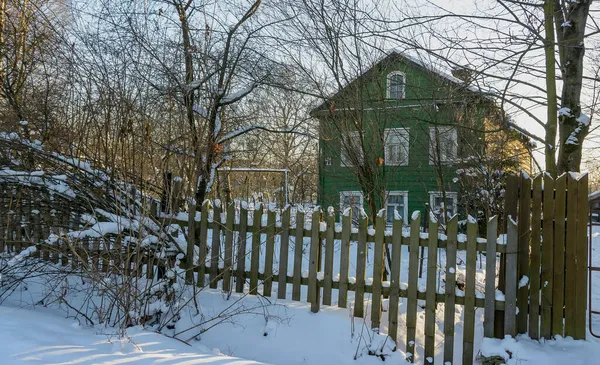 Restes Vieilles Maisons Bois Dans Village Ust Slavyanka Dans Domaine — Photo