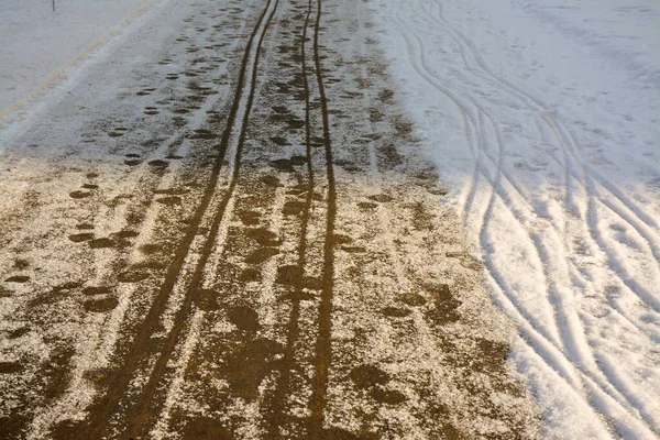 São Petersburgo Kupchino Southern Highway Textura Pegadas Calçada Inverno Cidade — Fotografia de Stock