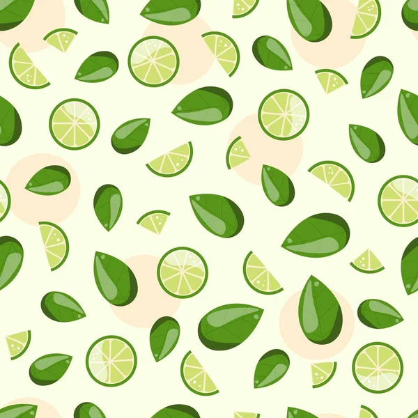 Pattern Slice Lime Mint Vector Illustration Cartoon Style Citrus Fruit — Stock Vector