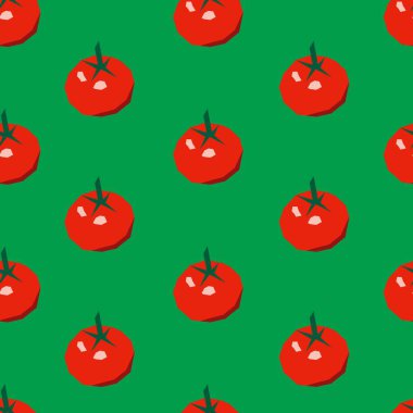 Kırmızı domatesler, sebzeler pürüzsüz. Çizgi filmde düz stil yapılmış. Vejetaryen taze çiğ yemek..