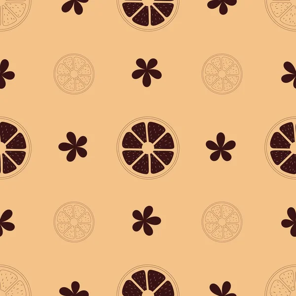 Cute Hand Drawn Orange Fruit Slice Flower Seamless Pattern — Stock Vector