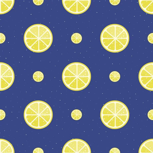 Seamless Pattern Citrus Fruits Collection Lemons Slice Blue Background — Stock Vector