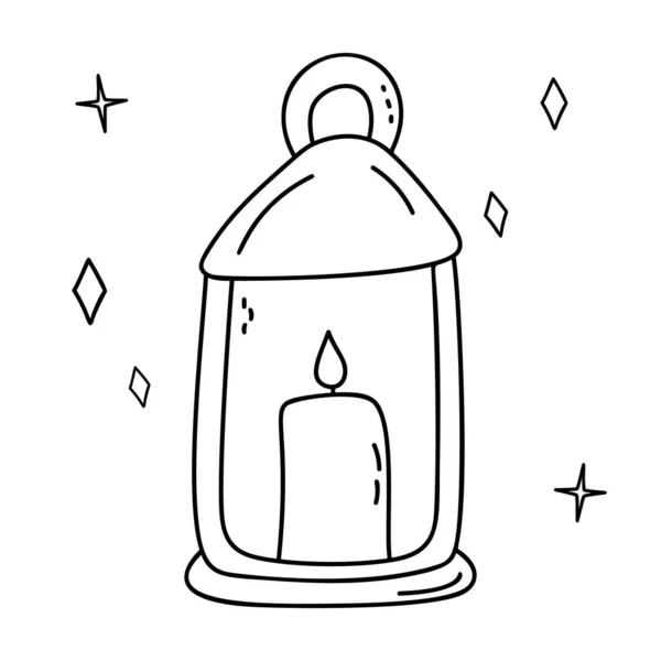 Roztomilý Ručně Kreslený Design Svíčky Lucerny Doodle Style Vánoční Lucerna — Stockový vektor