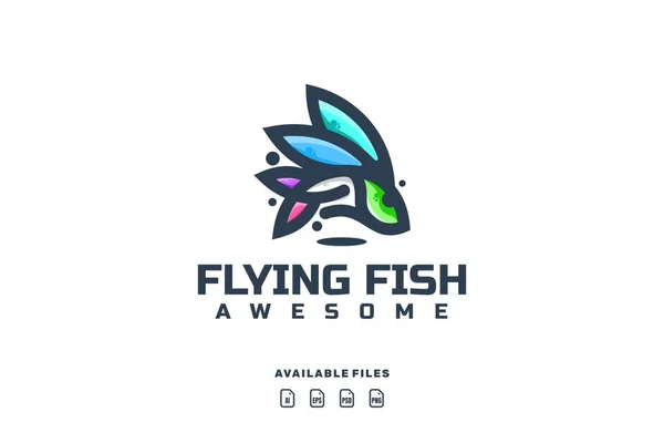 Flygande Fisk Lineart Maskot Logotyp — Stock vektor