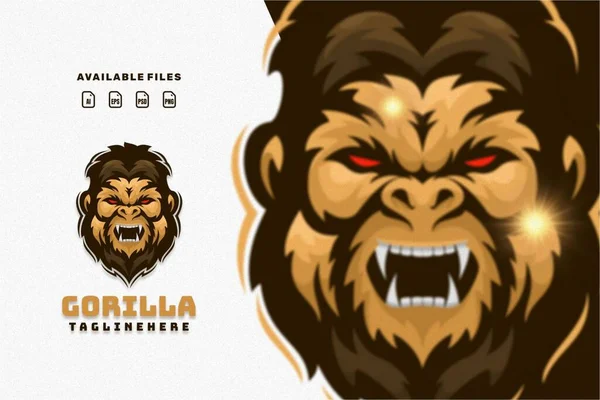 Gorilla Huvud Karaktär Maskot Logotyp — Stock vektor