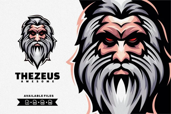 Zeus Huvud Karaktär Maskot Logotyp — Stock vektor