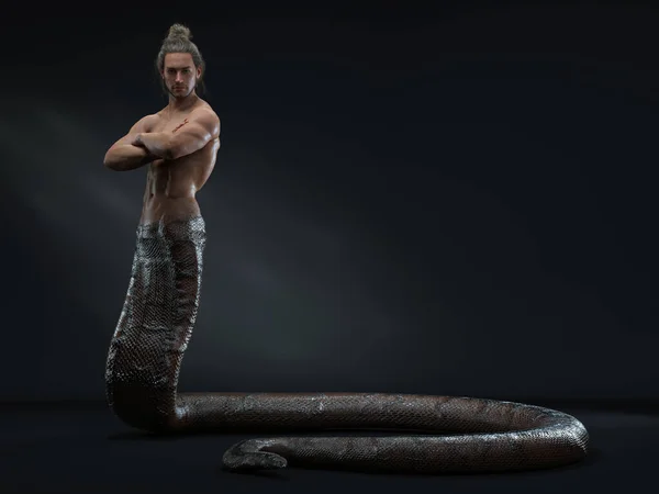 Render Człowiek Wąż Hybryda Mężczyzna Stworzenie Pół Wąż Pół Człowiek — Zdjęcie stockowe