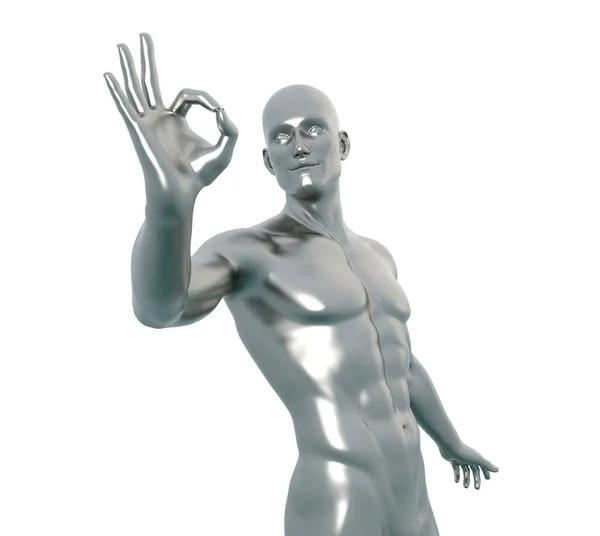 3D渲染 银色金属质感的画像 男主角表演 每天以平常的姿势摆姿势展示自己的身体 — 图库照片