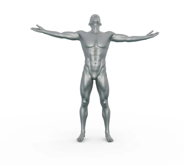 Render Gümüş Metal Desenli Erkek Karakter Portresi Vücuduna Günlük Hareketlerle — Stok fotoğraf