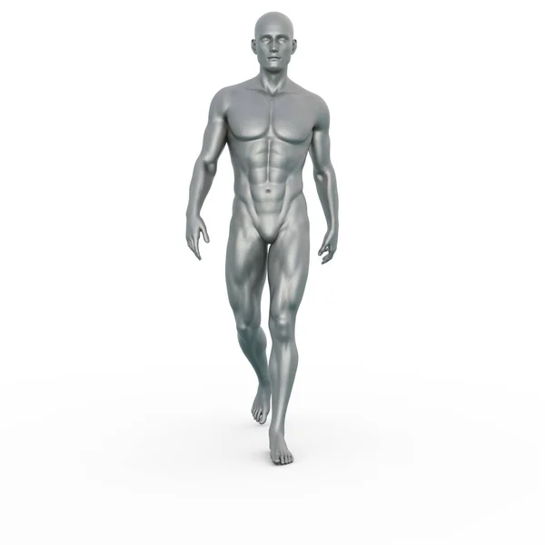 Render Retrato Textura Metal Plateado Personaje Masculino Actuando Posando Cuerpo —  Fotos de Stock