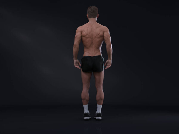 3D рендеринг: портрет стоящего мужского мезоморфа (мышечного) типа тела