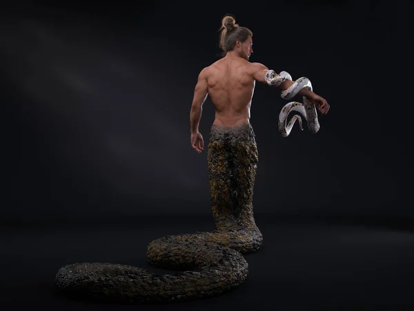 Render Uma Criatura Macho Híbrida Homem Cobra Metade Cobra Metade — Fotografia de Stock