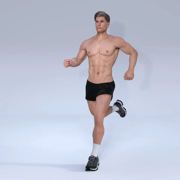 3Dレンダリング 若い男がスタジオの背景で走っています — ストック写真