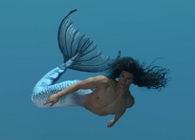 3D görüntüleme: Bir deniz adamı denizin altında yüzüyor. 