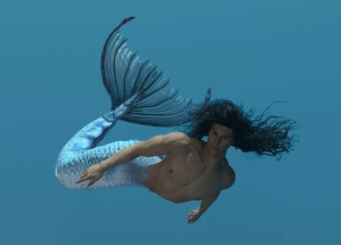 3D render: a merman creature is swimming under the sea  clipart