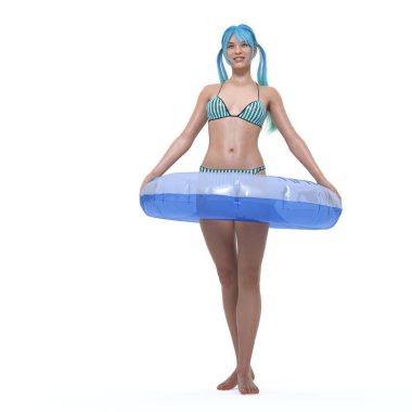 3D Render: Yaz tarzı bikinili, izole bir kız.