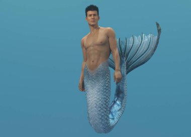 3D görüntüleme: Bir deniz adamı denizin altında yüzüyor. 