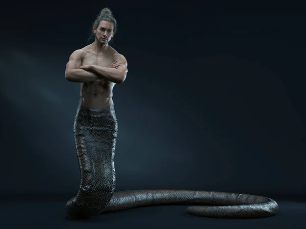 Render Uma Criatura Macho Híbrida Homem Cobra Metade Cobra Metade — Fotografia de Stock