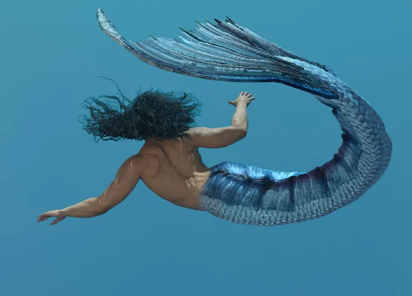 Renderização Uma Criatura Merman Está Nadando Sob Mar — Fotografia de Stock