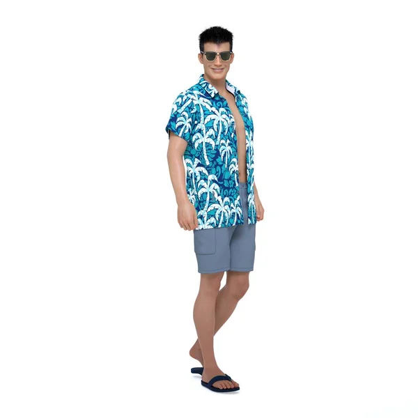 3Dレンダリング サングラスを身に着けている夏のスタイルの服を着た笑顔の男 — ストック写真