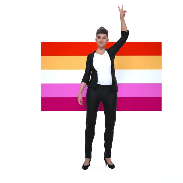 3Dレンダリング プライド虹旗を持つゲイの女性がLgbtをサポート — ストック写真