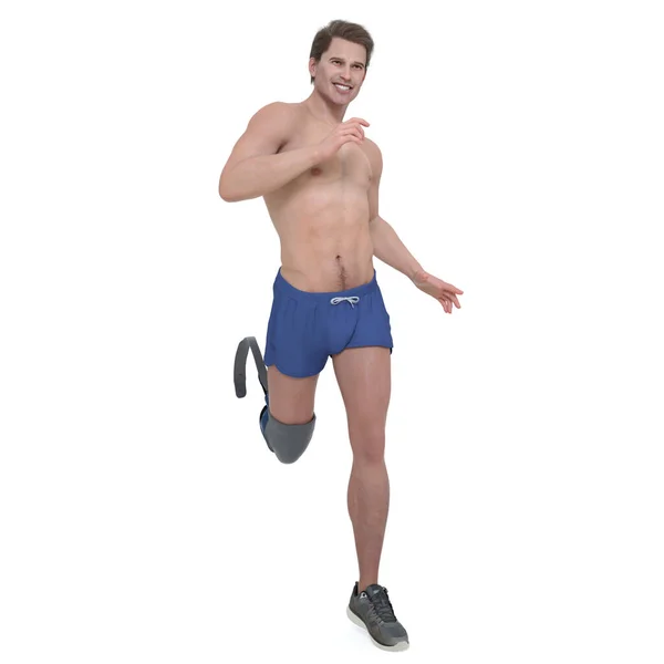 Render Imagen Aislada Hombre Corriendo Con Una Pierna Prótesis — Foto de Stock