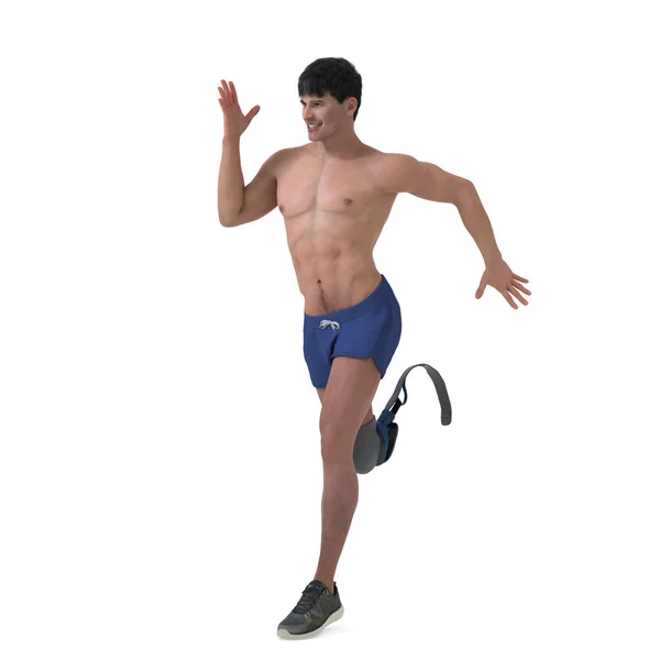 Render Imagen Aislada Hombre Corriendo Con Una Pierna Prótesis — Foto de Stock